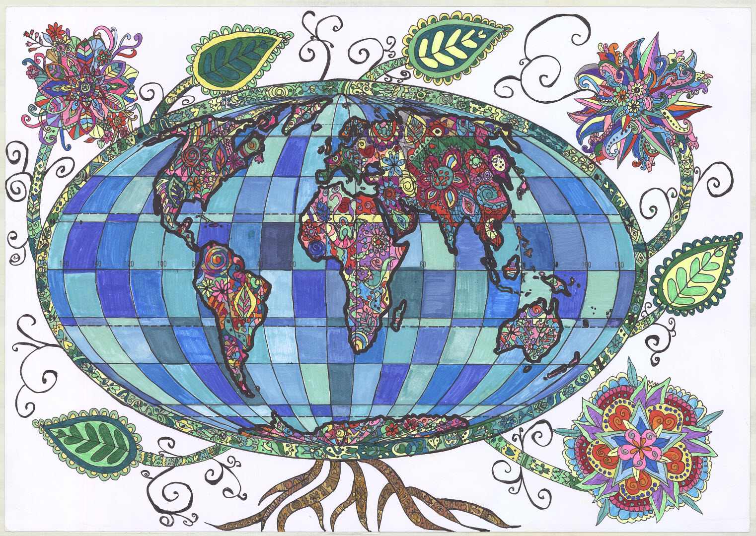 Shows the planet covered in flowers, plants and trees