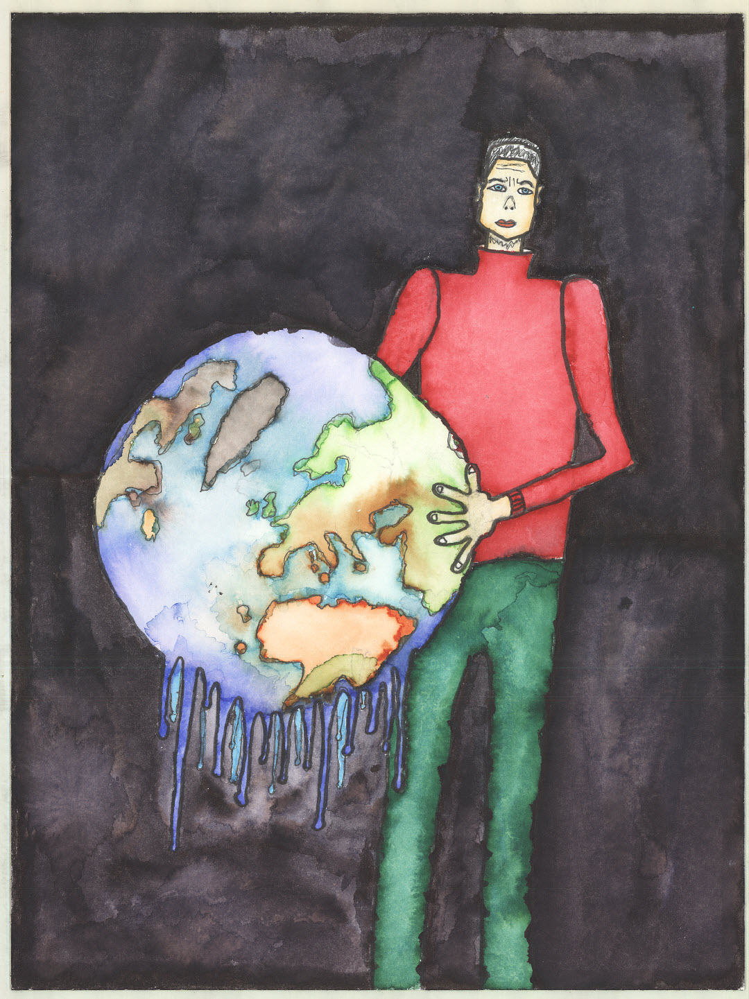 Child holding the planet, glaciers melting