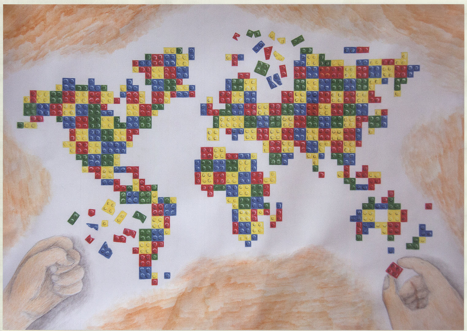 Shows the world in lego pieces